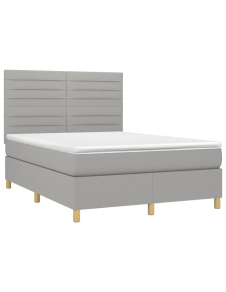 Letto a Molle Materasso e LED Grigio Chiaro 140x190 cm Tessuto