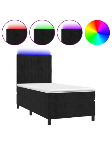 Letto a Molle con Materasso e LED Nero 90x190 cm in Velluto