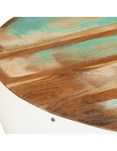 Tavolino a Ciotola Bianco Ø50x24 cm Legno Massello di Recupero