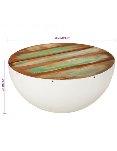 Tavolino a Ciotola Bianco Ø50x24 cm Legno Massello di Recupero