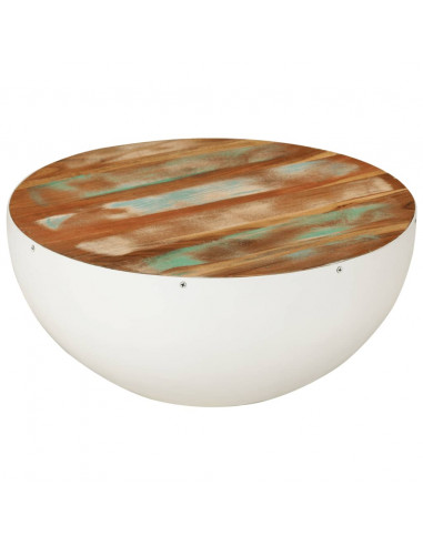 Tavolino a Ciotola Bianco Ø50x24 cm Legno Massello di Recupero