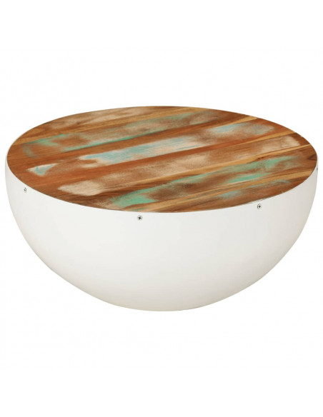 Tavolino a Ciotola Bianco Ø50x24 cm Legno Massello di Recupero