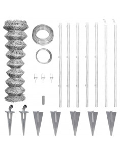 Recinzione a Rete con Pali e Spuntoni Acciaio Zincato 15x1 m 2