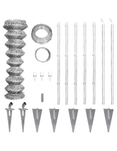 Recinzione a Rete con Pali e Spuntoni Acciaio Zincato 15x1 m