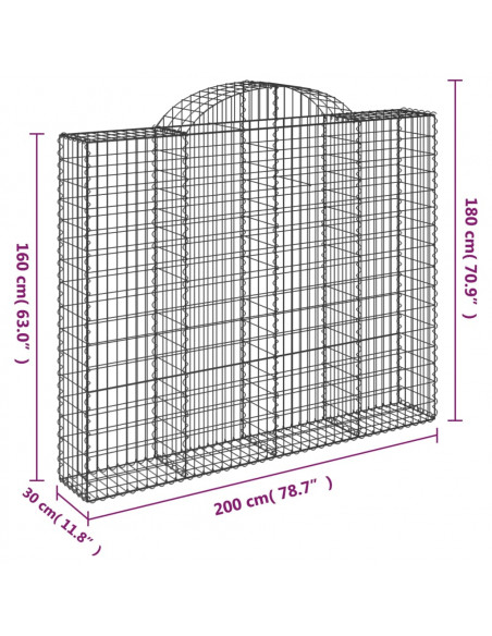 Cesto Gabbione ad Arco 200x30x160/180 cm Ferro Zincato