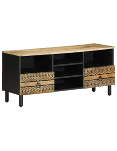Mobile Porta TV Nero 100x33,5x46 cm Legno Massello Mango Grezzo 2