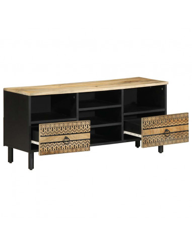 Mobile Porta TV Nero 100x33,5x46 cm Legno Massello Mango Grezzo