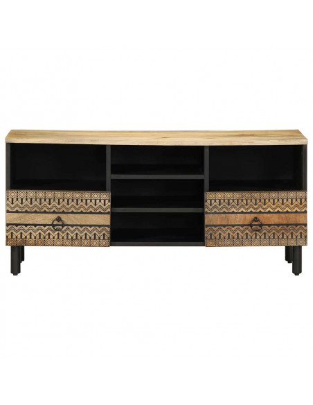 Mobile Porta TV Nero 100x33,5x46 cm Legno Massello Mango Grezzo