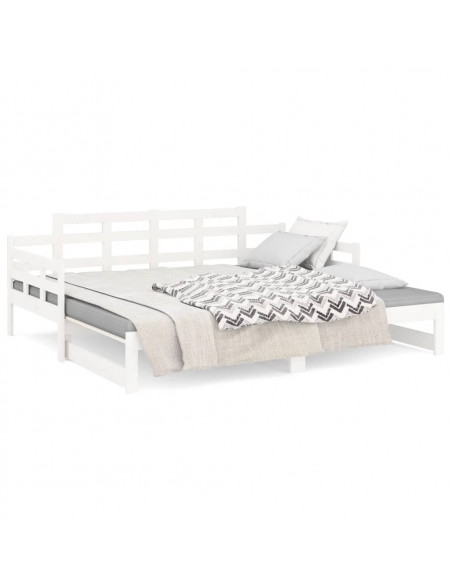 Dormeuse Estraibile Bianca Legno Massello di Pino 2x(80x200) cm