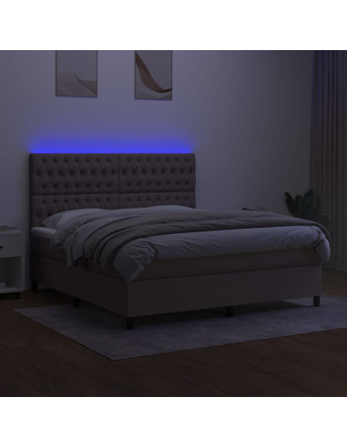 Letto a Molle con Materasso e LED Tortora 160x200 cm in Tessuto