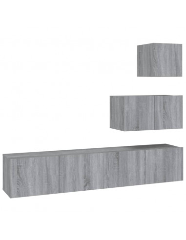Set di Mobili Porta TV 4 pz Grigio Sonoma in Legno Multistrato