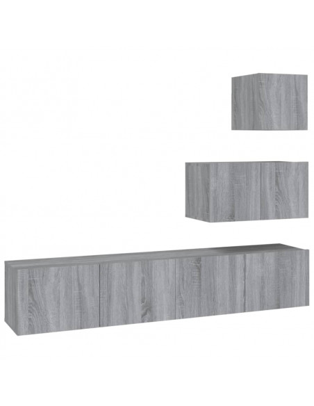 Set di Mobili Porta TV 4 pz Grigio Sonoma in Legno Multistrato
