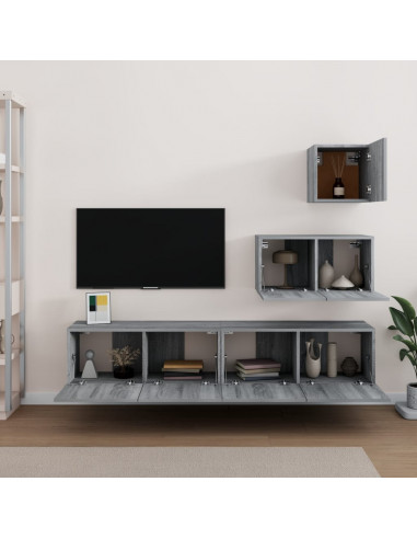 Set di Mobili Porta TV 4 pz Grigio Sonoma in Legno Multistrato