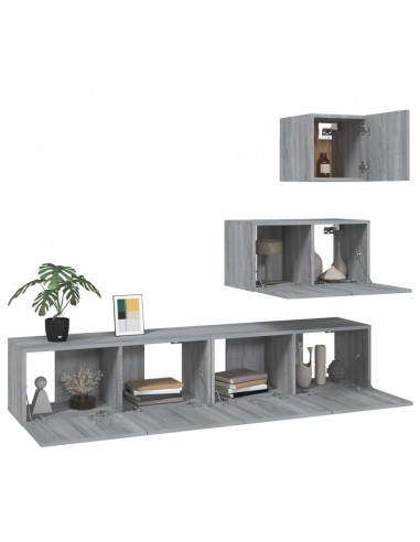 Set di Mobili Porta TV 4 pz Grigio Sonoma in Legno Multistrato