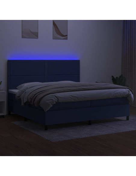 Letto a Molle Materasso e LED Blu 200x200cm in Tessuto