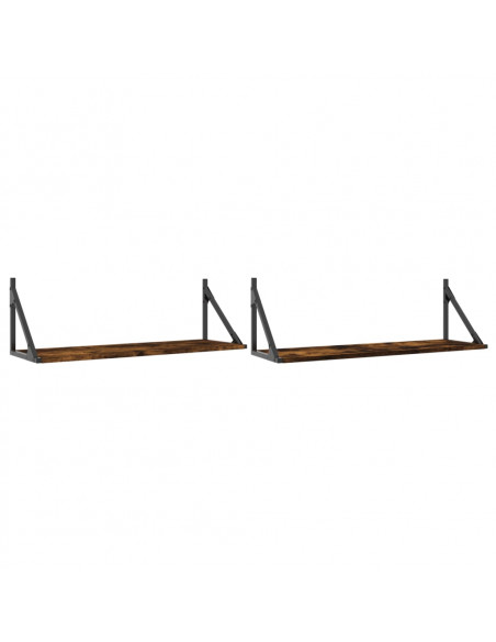 Mensole Parete 2pz Rovere Fumo 80x25x25,5 cm Legno Multistrato