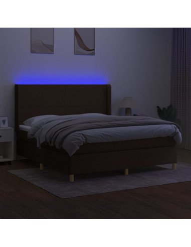 Letto a Molle Materasso e LED Marrone Scuro 160x200 cm Tessuto