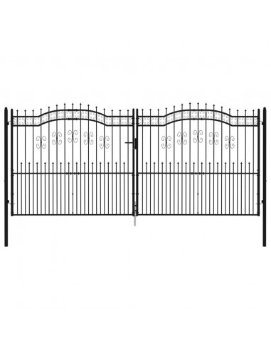 Cancello per recinzione KAMPEN con punta a lancia Nero 394,5x172 cm in acciaio