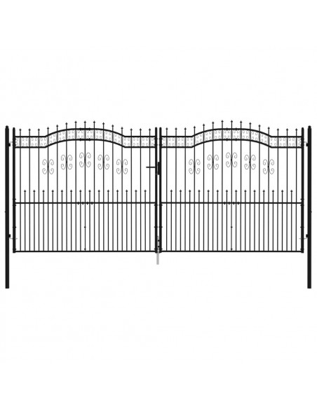 Cancello per recinzione KAMPEN con punta a lancia Nero 394,5x172 cm in acciaio