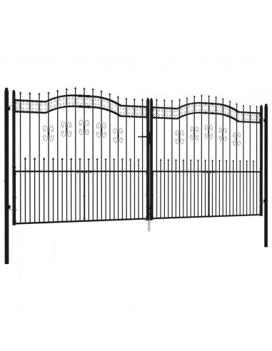 Cancello per recinzione KAMPEN con punta a lancia Nero 394,5x172 cm in acciaio