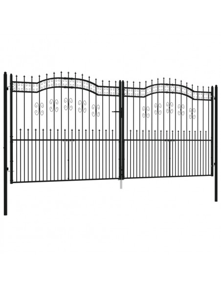 Cancello per recinzione KAMPEN con punta a lancia Nero 394,5x172 cm in acciaio