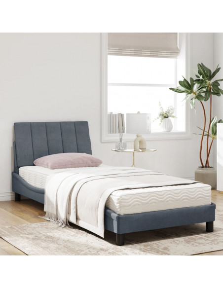 Letto con Materasso Grigio Scuro 90x200 cm in Velluto