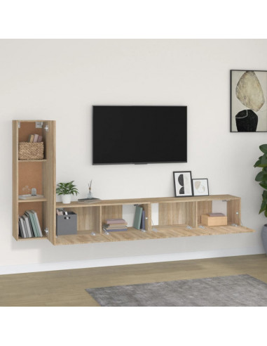 Set di Mobili Porta TV 3 pz Rovere Sonoma in Legno Multistrato