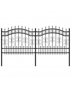 Recinzione da Giardino con Punta a Lancia Nera 140cm Acciaio 2
