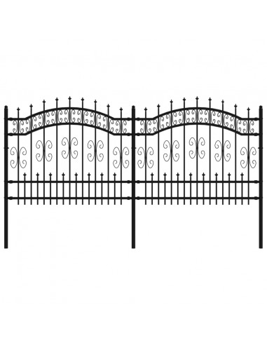 Recinzione da Giardino con Punta a Lancia Nera 140cm Acciaio