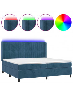 Letto a Molle con Materasso e LED Blu Scuro 200x200 cm 2