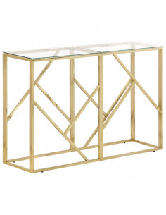 Tavolino Consolle Dorato Acciaio Inossidabile e Vetro Temperato 2