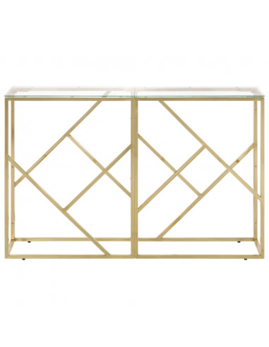 Tavolino Consolle Dorato Acciaio Inossidabile e Vetro Temperato