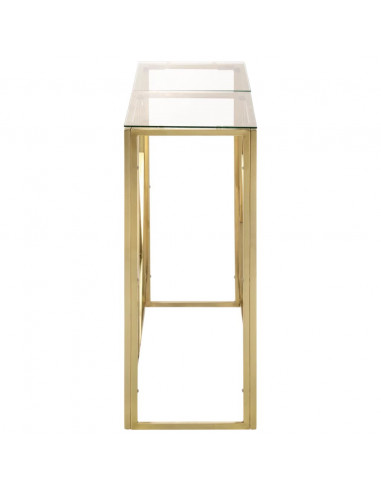 Tavolino Consolle Dorato Acciaio Inossidabile e Vetro Temperato