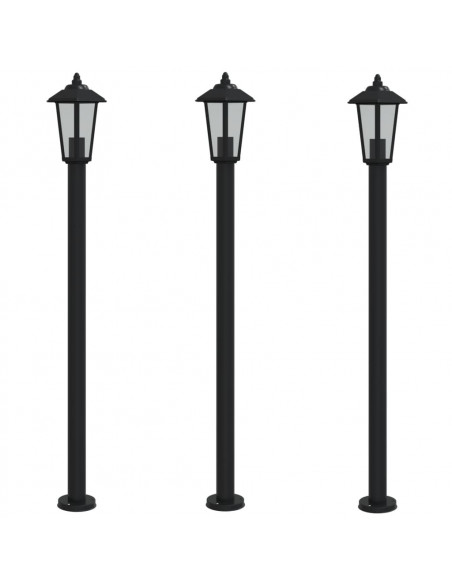 Lampade da Terra per Esterni 3 pz Nere 120 cm in Acciaio Inox