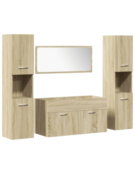 Set Mobili da Bagno 4 pz Rovere Sonoma in Legno Multistrato