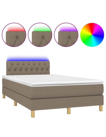 Letto a Molle con Materasso e LED Tortora 120x200cm in Tessuto