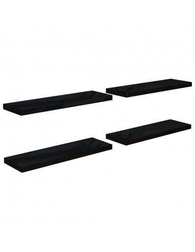 Scaffali a Parete 4 pz Nero Lucido 80x23,5x3,8 cm in MDF
