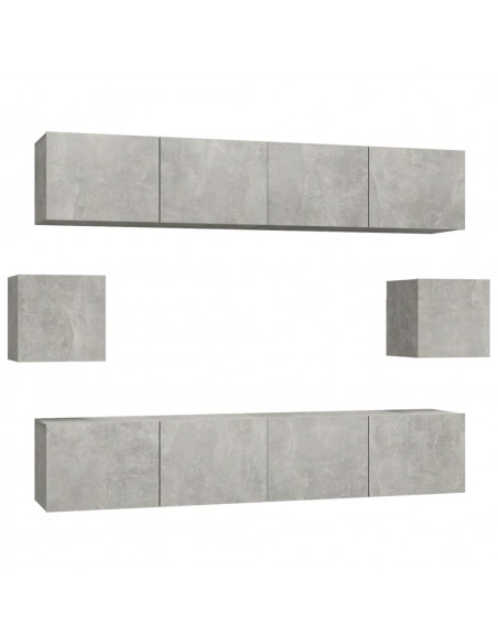 Set di Mobili Porta TV 6 pz Grigio Cemento in Legno Multistrato
