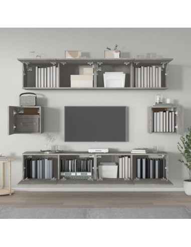 Set di Mobili Porta TV 6 pz Grigio Cemento in Legno Multistrato