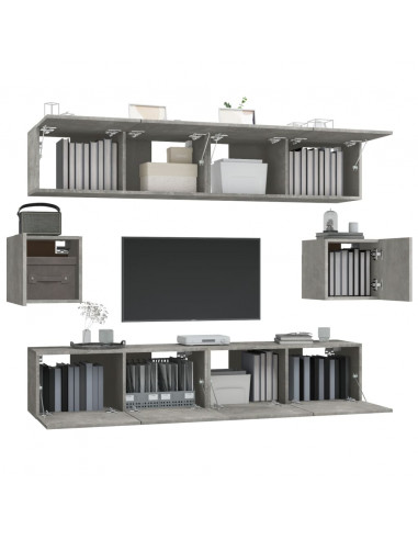 Set di Mobili Porta TV 6 pz Grigio Cemento in Legno Multistrato