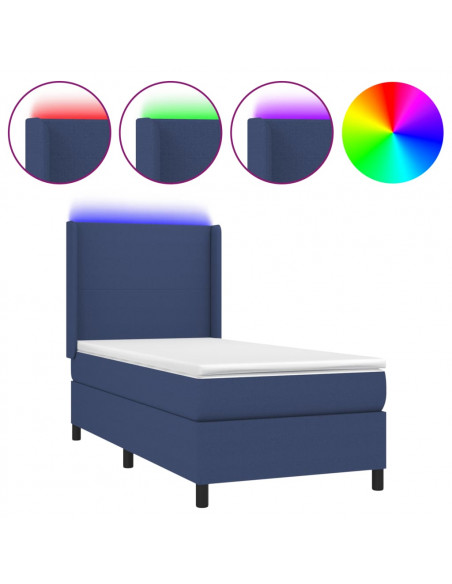 Letto a Molle con Materasso e LED Blu 90x190 cm in Tessuto