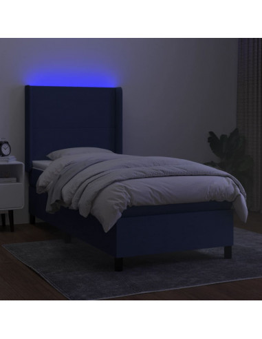 Letto a Molle con Materasso e LED Blu 90x190 cm in Tessuto