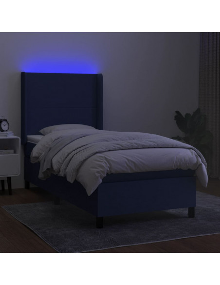 Letto a Molle con Materasso e LED Blu 90x190 cm in Tessuto