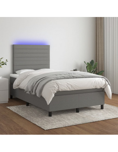 Letto a Molle Materasso e LED Grigio Scuro 120x190cm in Tessuto