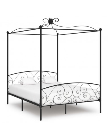 Letto a Baldacchino Nero in Metallo 160x200 cm