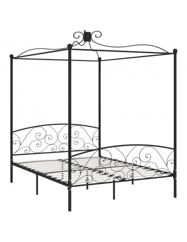 Letto a Baldacchino Nero in Metallo 160x200 cm