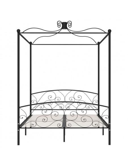 Letto a Baldacchino Nero in Metallo 160x200 cm