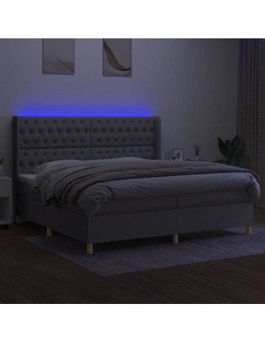 Letto a Molle Materasso e LED Grigio Chiaro 200x200 cm Tessuto
