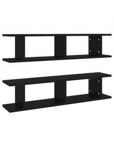 Mensole a Parete 2 pz Nere 90x18x20 cm in Legno Multistrato 2