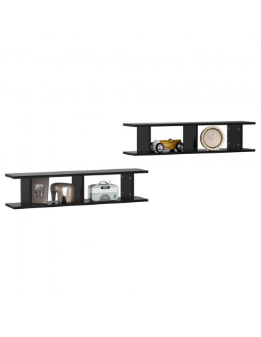Mensole a Parete 2 pz Nere 90x18x20 cm in Legno Multistrato